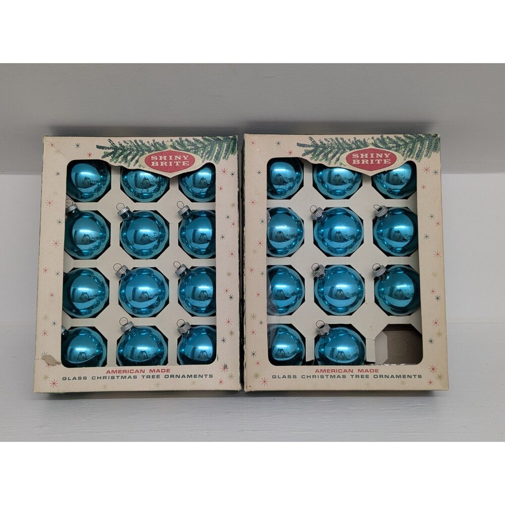Vintage Shiny Brite Mercury Glass Blue Christmas Ornaments 2 Pack Lot 23 Total